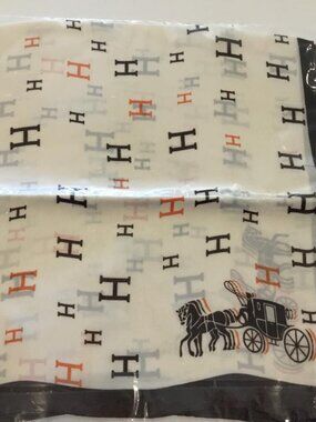 Equestrian Horse and Carriage Scarf Cream Background with Brown Edge Trim NWT